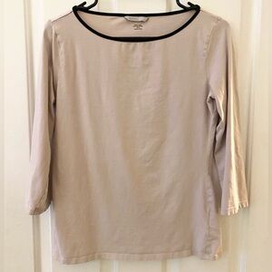 Women’s Pima Cotton Top With 3/4 Sleeve in Tan and Black size M